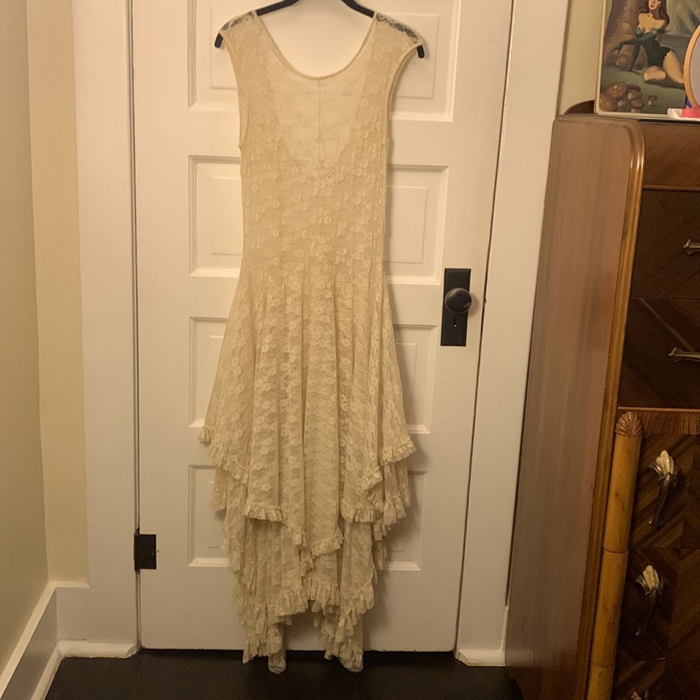 🌝 Free People French Courtship slip lace dress maxi dress witchy goth bride